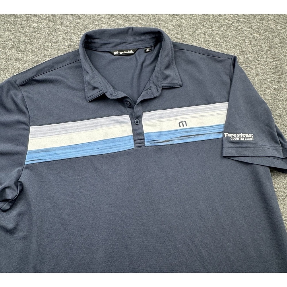 Travis Mathews Golf Polo Men's XXL‎ Blue Striped Short Sleeve Shirt Firestone